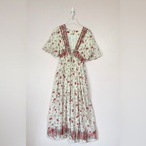 Free People Lysette Midi Dress in Tea Combo Size XS Bohemian Gypsy Indian Cotton